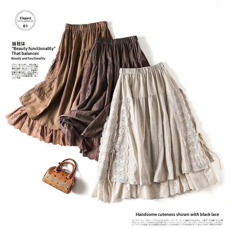 Japanischer Leinen-Rock im Mori-Girl-Stil