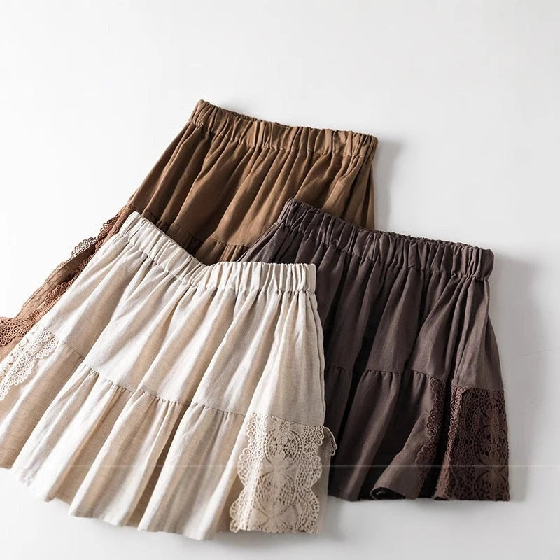Japanischer Leinen-Rock im Mori-Girl-Stil