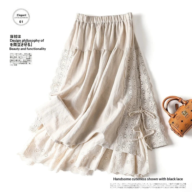 Japanischer Leinen-Rock im Mori-Girl-Stil