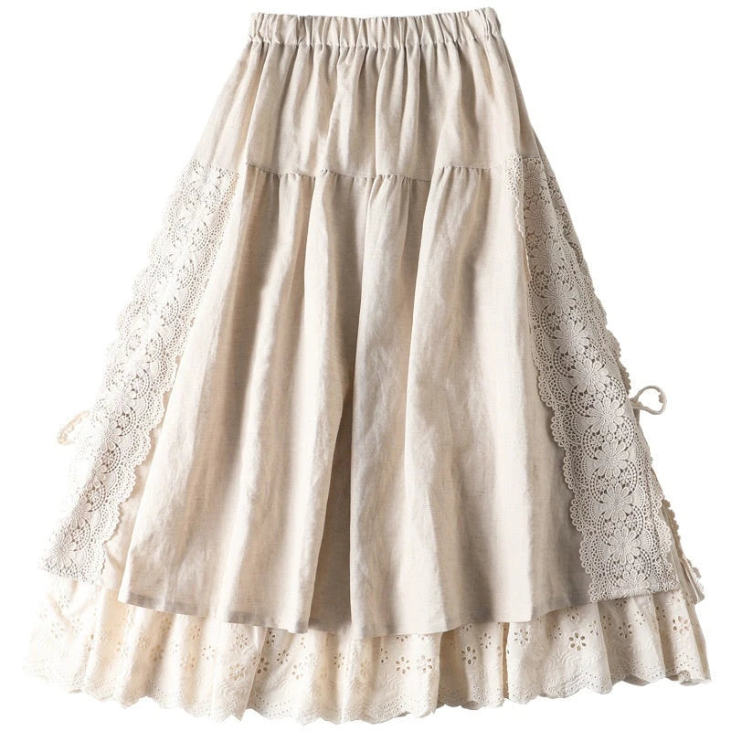 Japanischer Leinen-Rock im Mori-Girl-Stil