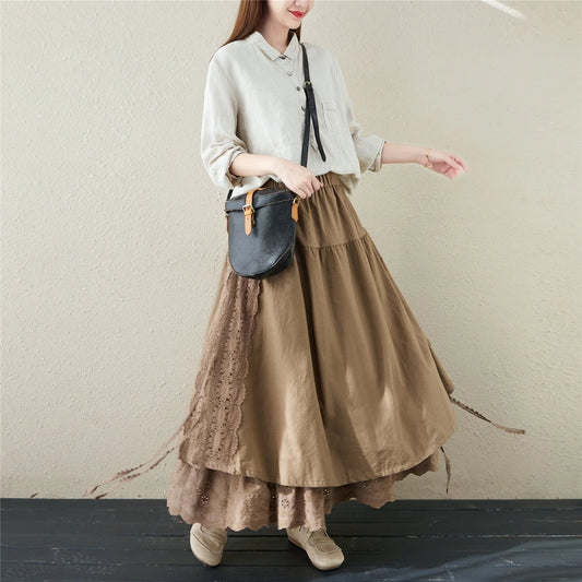 Japanischer Leinen-Rock im Mori-Girl-Stil