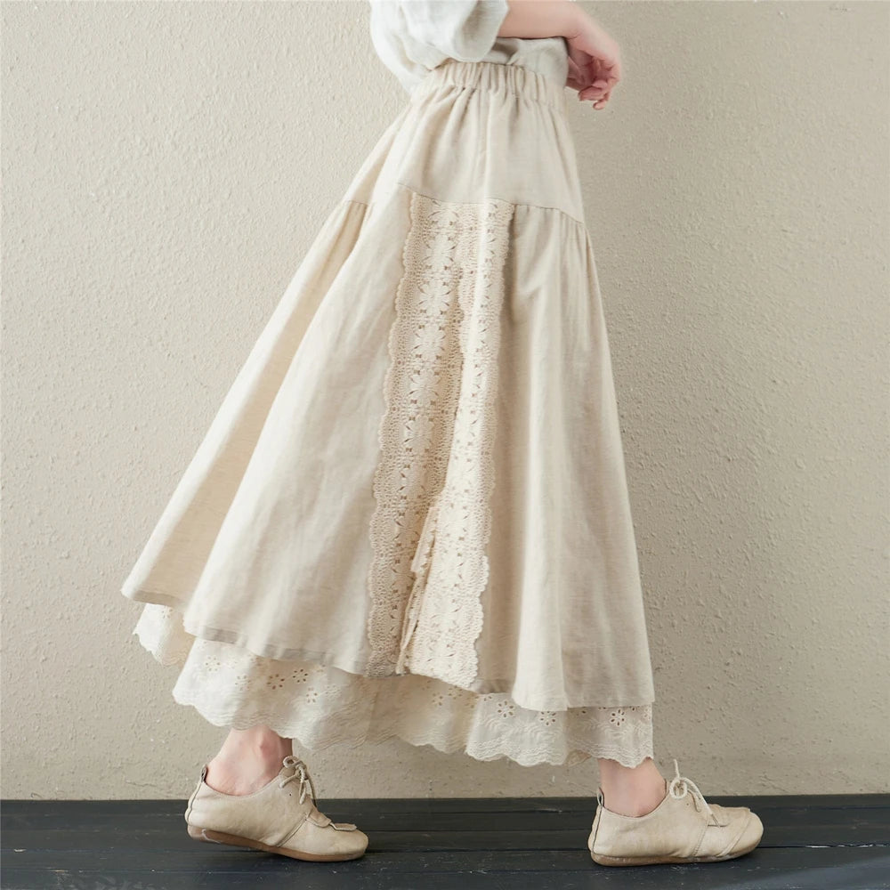 Japanischer Leinen-Rock im Mori-Girl-Stil