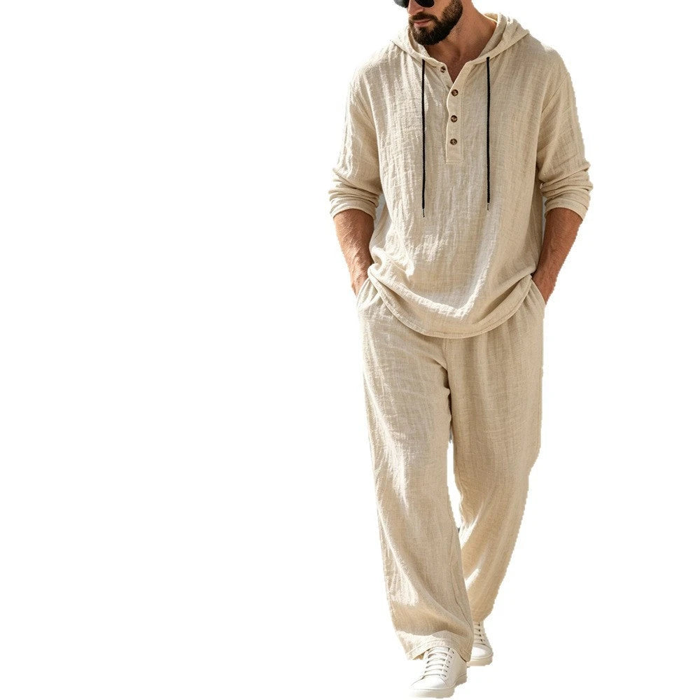 Herren Leinen-Set — Hoodie & Hose, Loose Fit