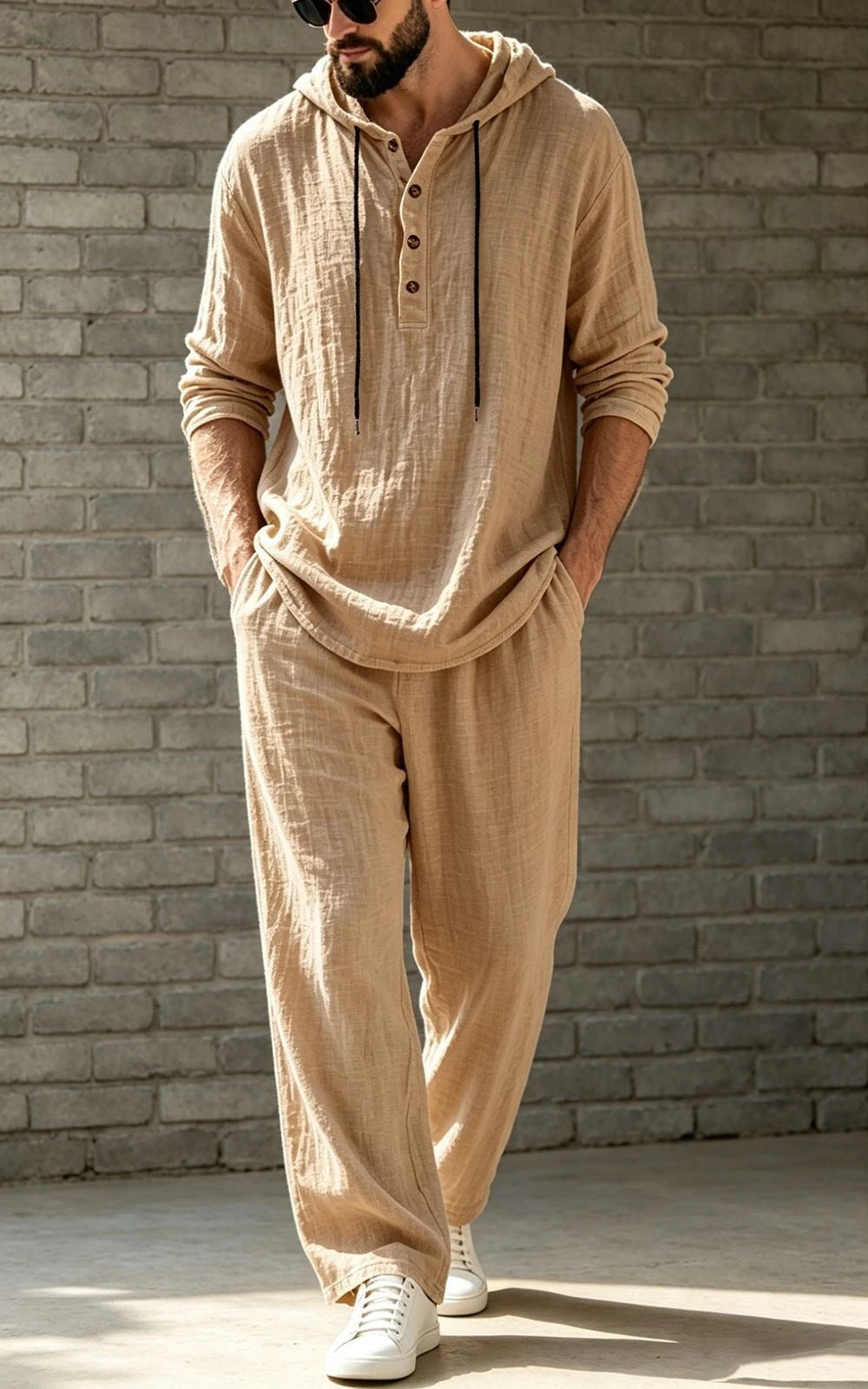 Herren Leinen-Set — Hoodie & Hose, Loose Fit