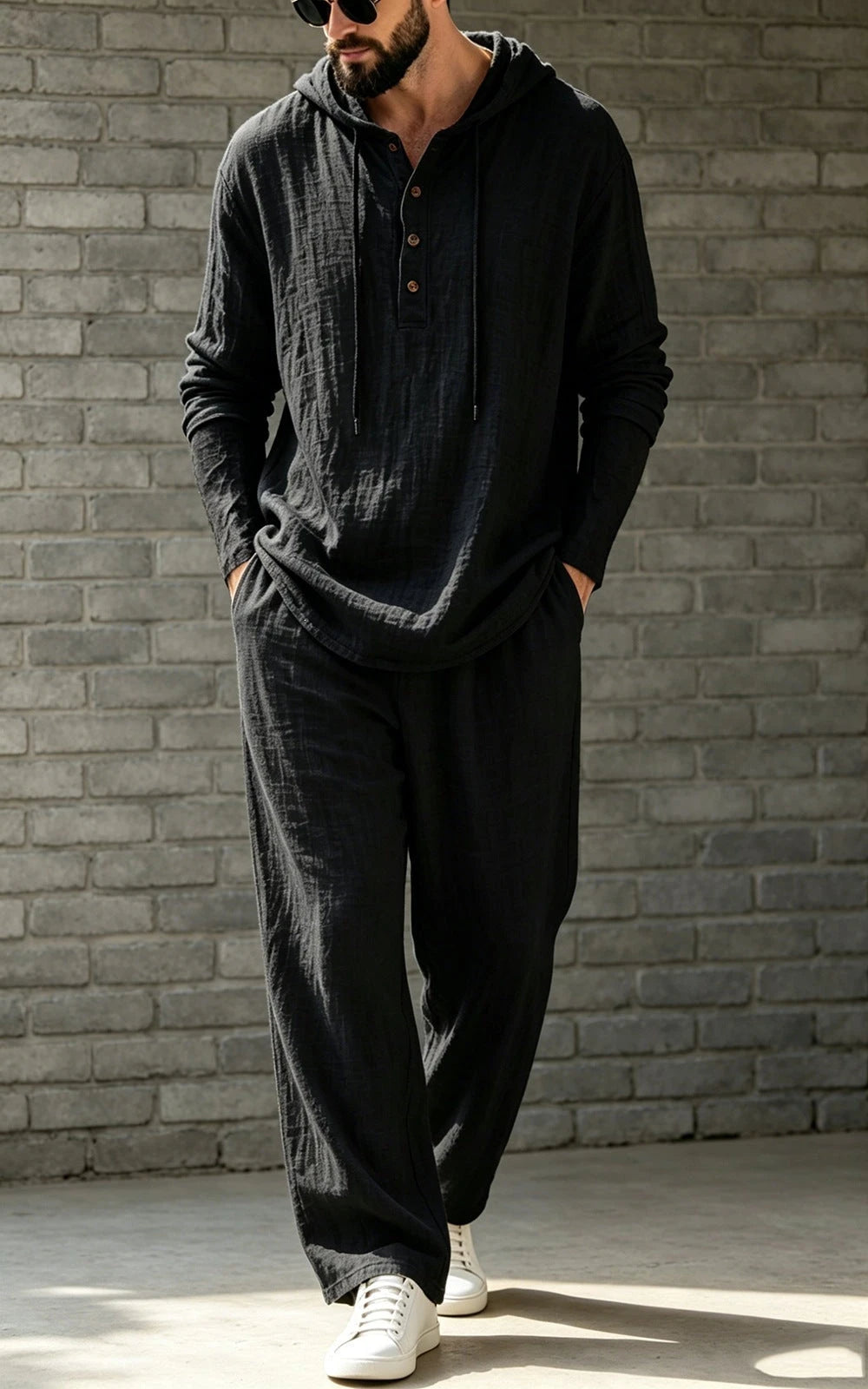 Herren Leinen-Set — Hoodie & Hose, Loose Fit