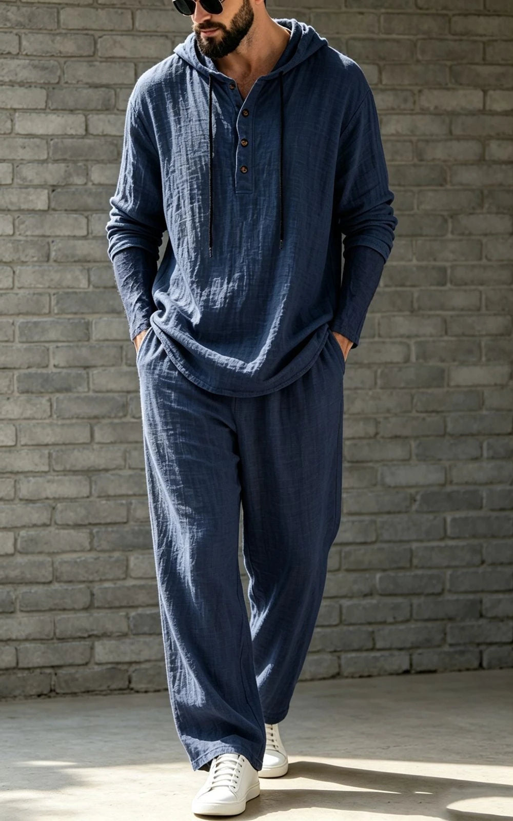 Herren Leinen-Set — Hoodie & Hose, Loose Fit