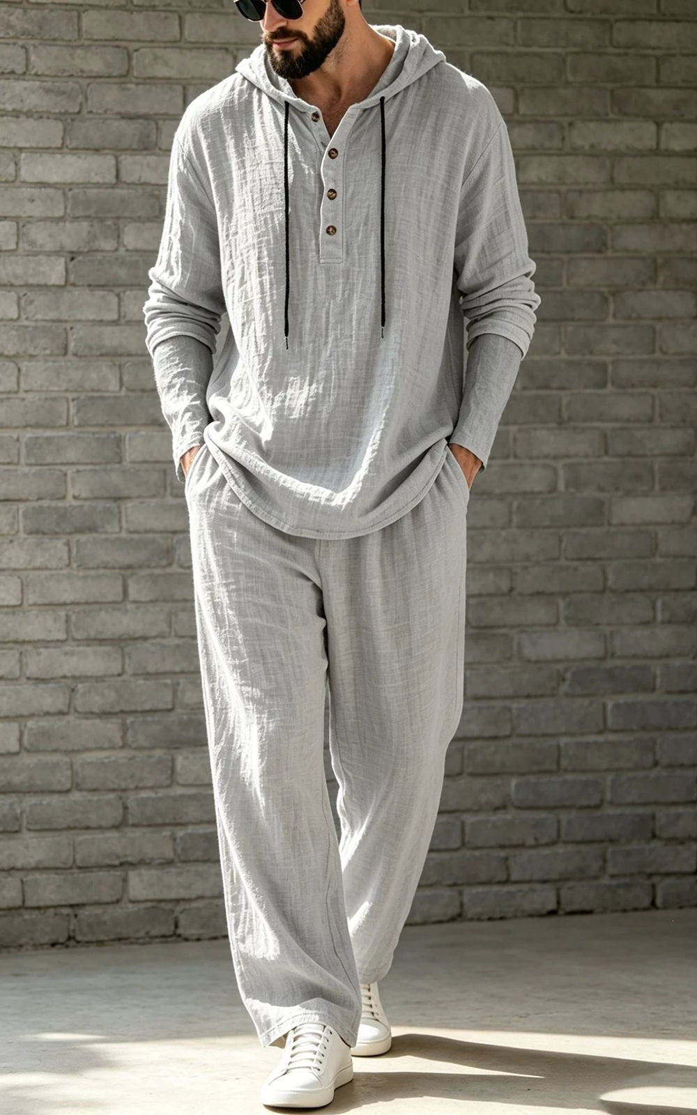 Herren Leinen-Set — Hoodie & Hose, Loose Fit