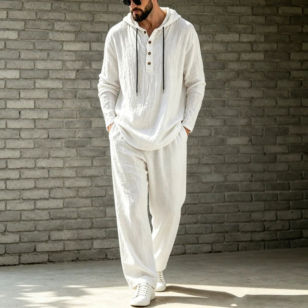 Herren Leinen-Set — Hoodie & Hose, Loose Fit