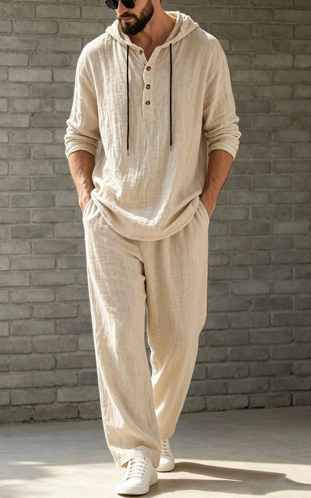 Herren Leinen-Set — Hoodie & Hose, Loose Fit