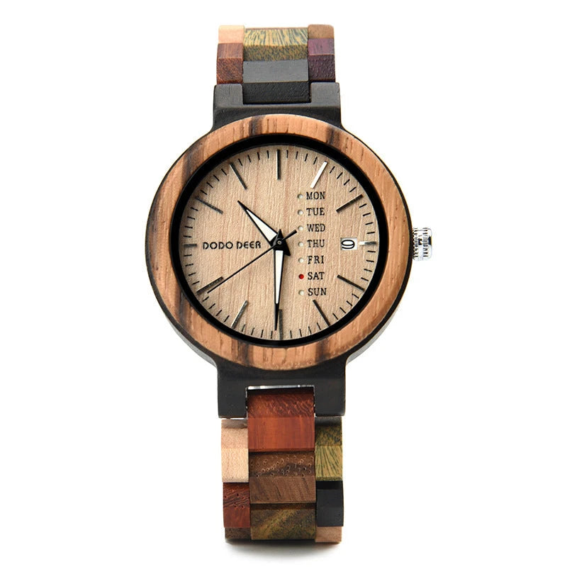 Partner-Armbanduhr aus Holz — mit Kalenderanzeige