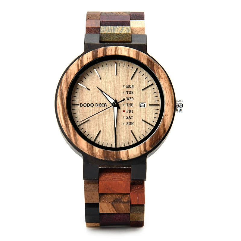 Partner-Armbanduhr aus Holz — mit Kalenderanzeige