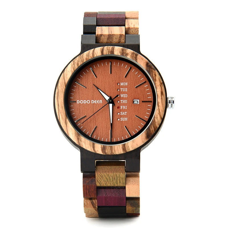 Partner-Armbanduhr aus Holz — mit Kalenderanzeige