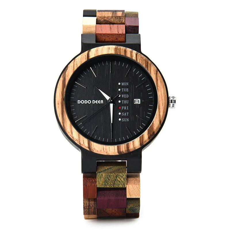 Partner-Armbanduhr aus Holz — mit Kalenderanzeige