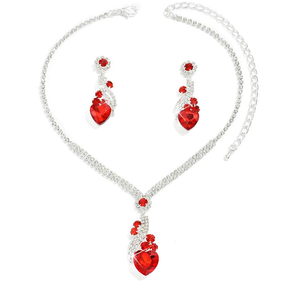 Schmuckset mit Strass — Herz-Halskette & Ohrringe