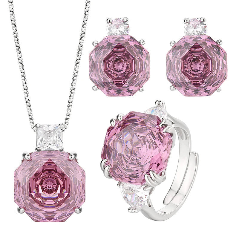 3-teiliges Schmuckset mit Zirkonia — Rosé, Blumendesign