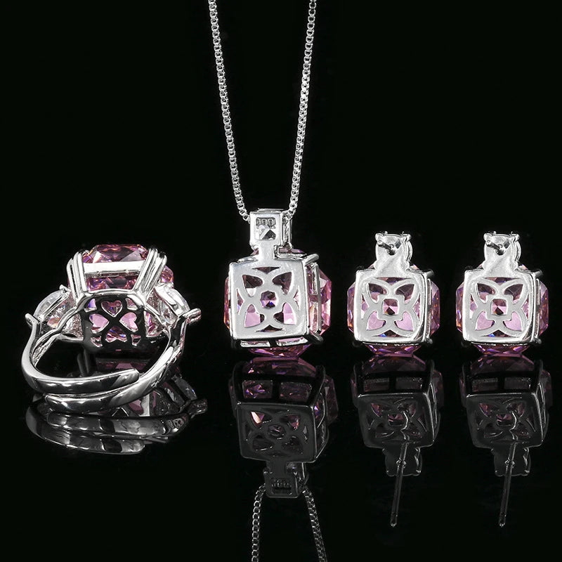 3-teiliges Schmuckset mit Zirkonia — Rosé, Blumendesign
