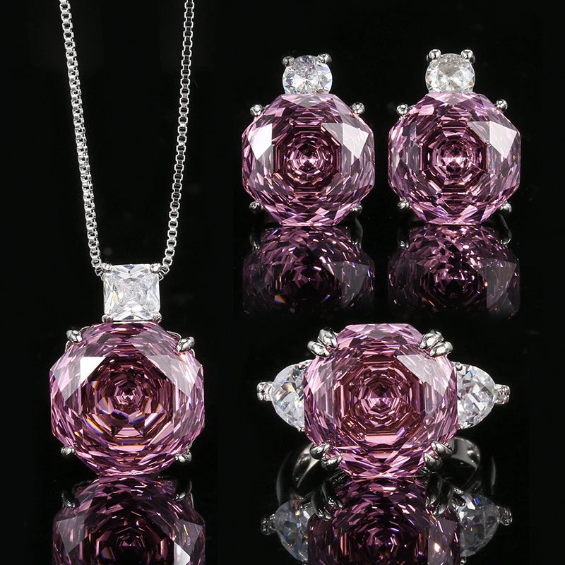 3-teiliges Schmuckset mit Zirkonia — Rosé, Blumendesign