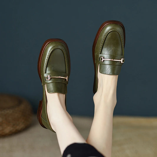 Damen Vintage Loafer aus Leder — Blockabsatz