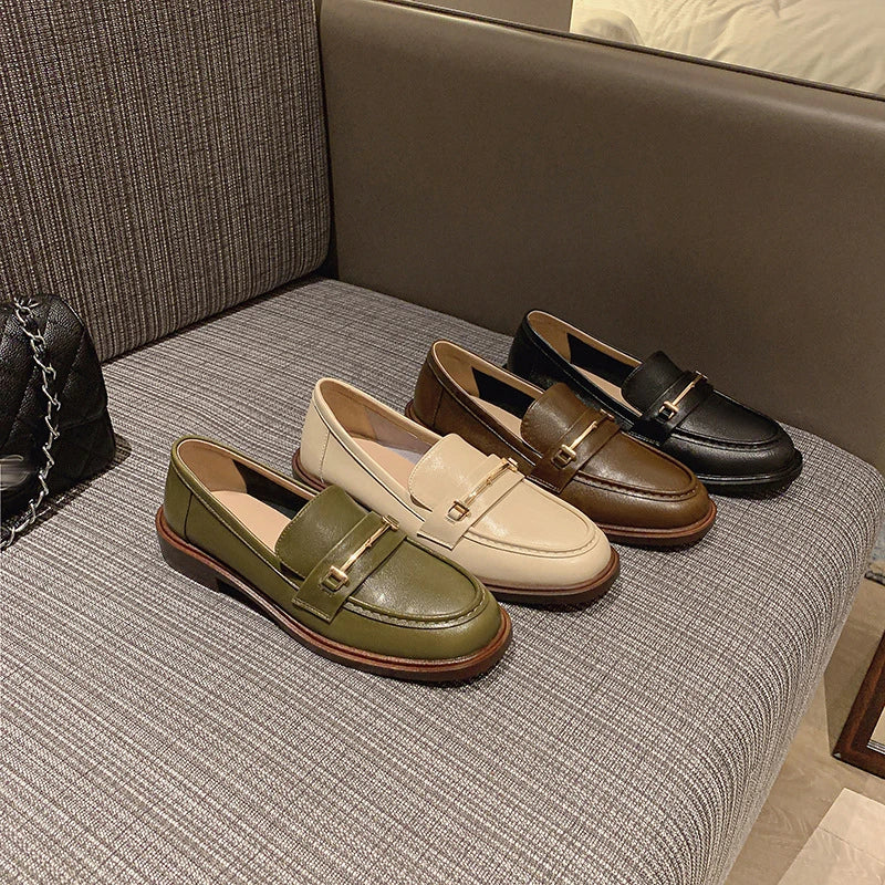 Damen Vintage Loafer aus Leder — Blockabsatz
