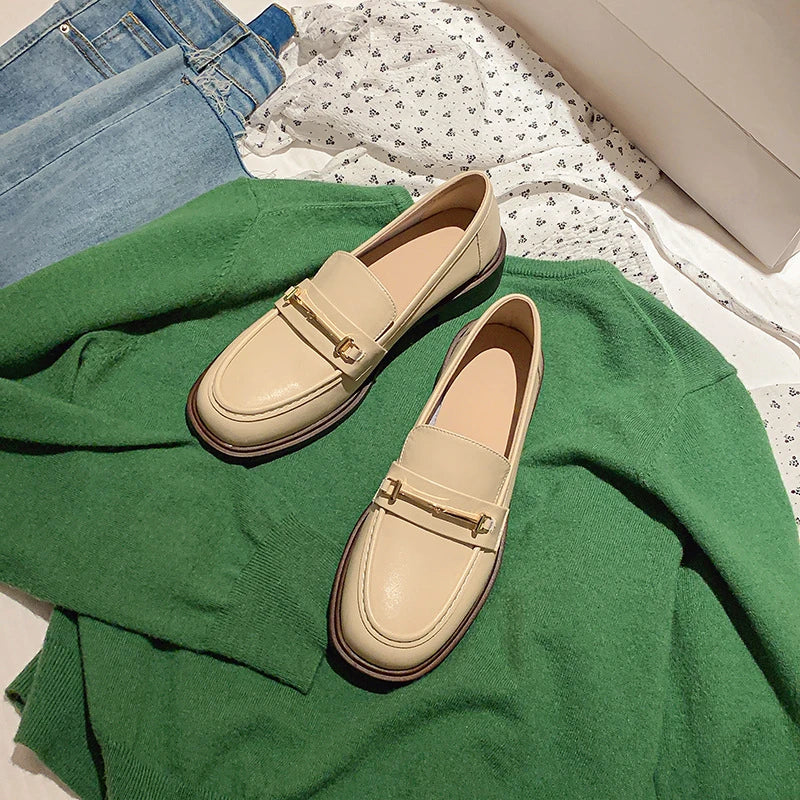 Damen Vintage Loafer aus Leder — Blockabsatz