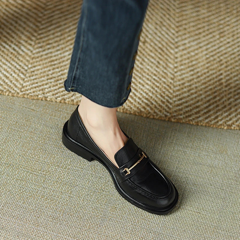 Damen Vintage Loafer aus Leder — Blockabsatz