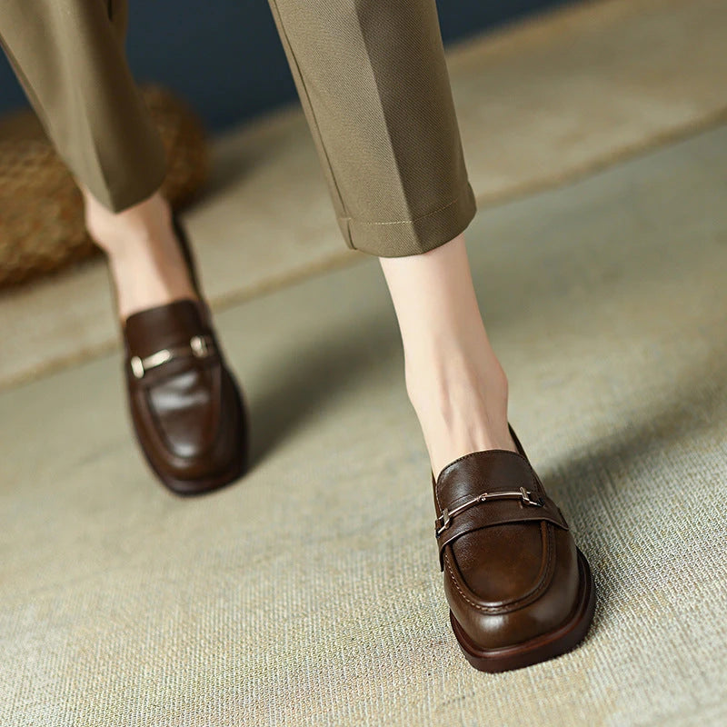 Damen Vintage Loafer aus Leder — Blockabsatz