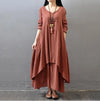 Baumwoll-Leinen Midikleid — Lockere Passform
