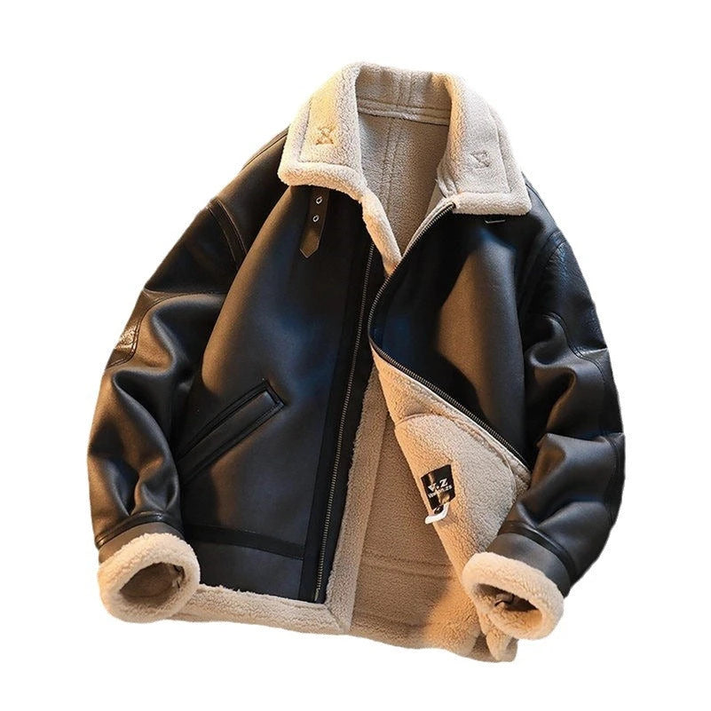 Gefütterte Lederjacke aus Baumwolle
