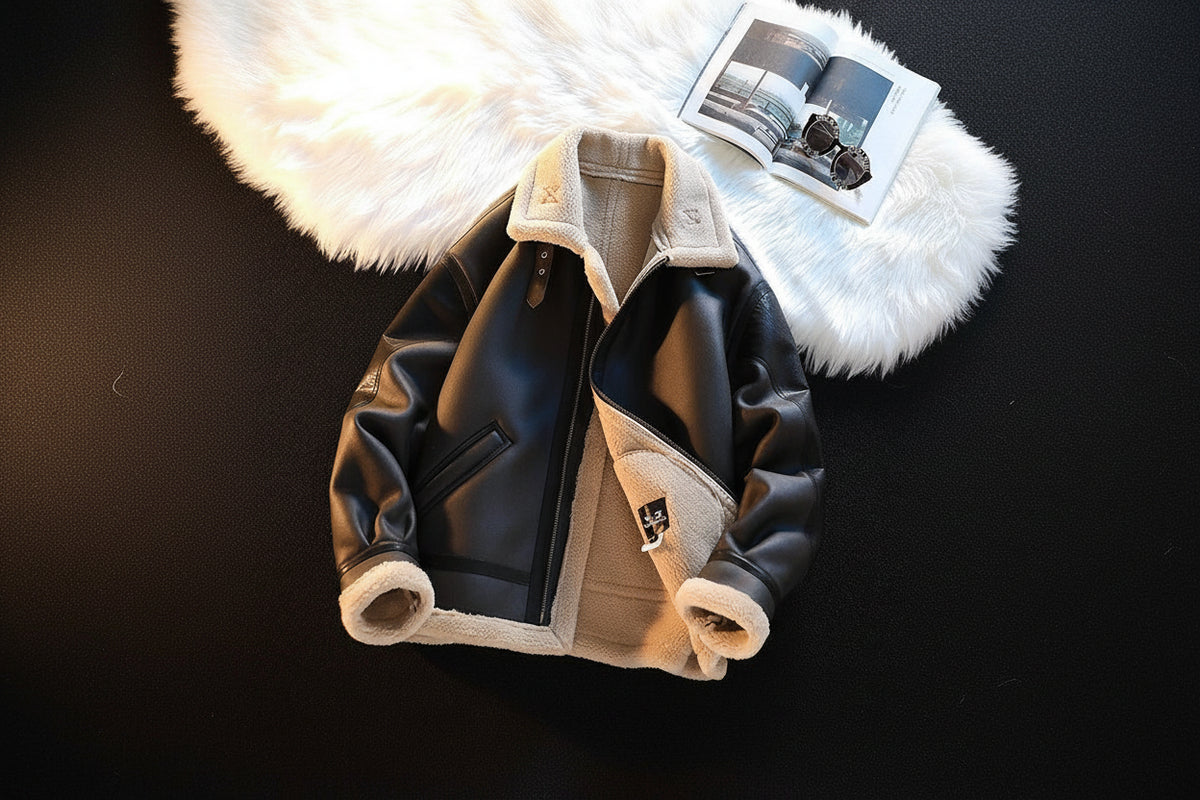Gefütterte Winterjacke aus Kunstleder für Herren