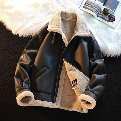 Gefütterte Lederjacke aus Baumwolle