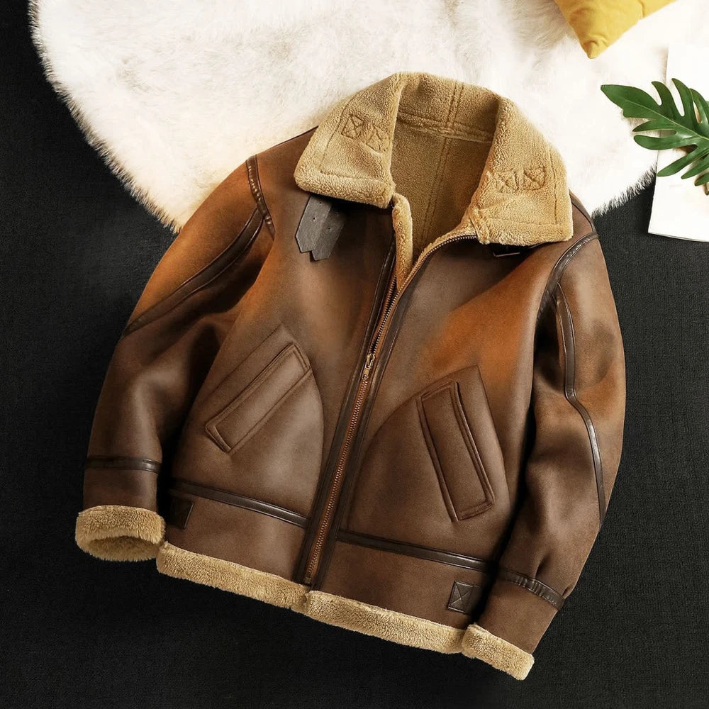 Gefütterte Lederjacke aus Baumwolle