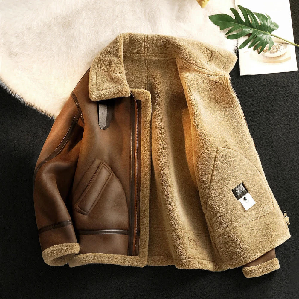 Gefütterte Lederjacke aus Baumwolle