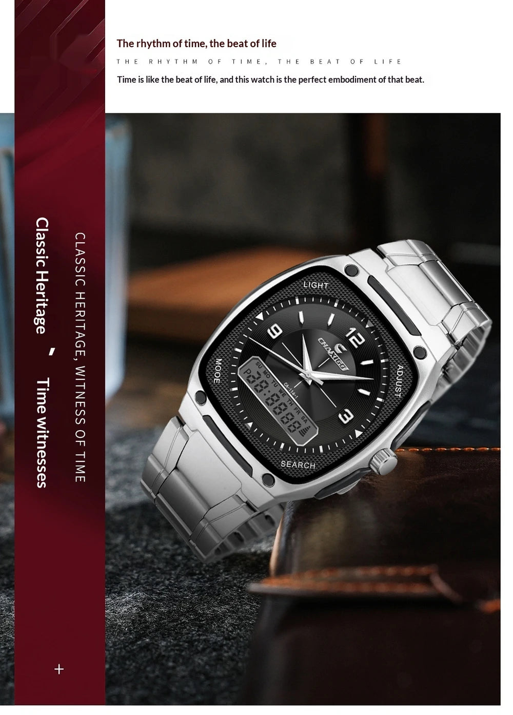 Herren Quarzuhr — Edelstahl-Armband, Business-Style