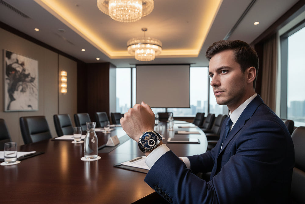 Herren Automatikuhr mit eckigem Gehäuse im Casual Style