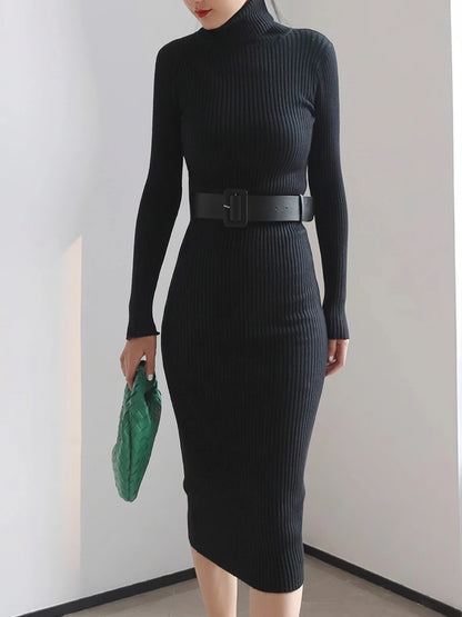 Midi-Strickkleid Rollkragen