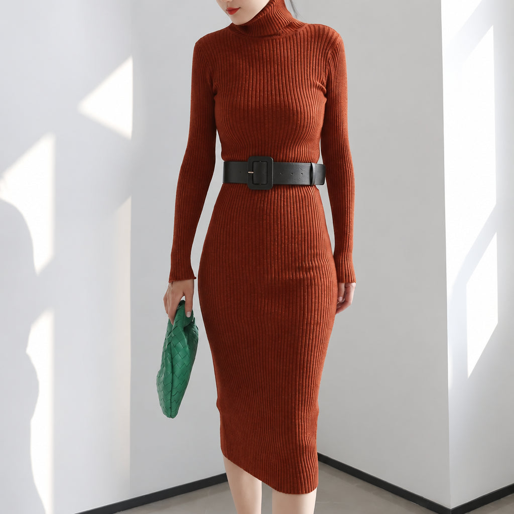Midi-Strickkleid Rollkragen