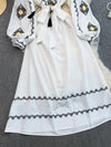 Bohemian Maxikleid mit Stickerei — Ballonärmel, Baumwollmix