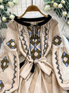 Bohemian Maxikleid mit Stickerei — Ballonärmel, Baumwollmix