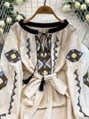Bohemian Maxikleid mit Stickerei — Ballonärmel, Baumwollmix