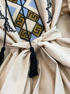 Bohemian Maxikleid mit Stickerei — Ballonärmel, Baumwollmix