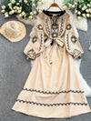 Bohemian Maxikleid mit Stickerei — Ballonärmel, Baumwollmix