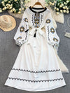 Bohemian Maxikleid mit Stickerei — Ballonärmel, Baumwollmix