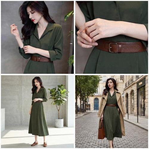 Elegantes Midikleid — Farbblock-Design, Grün