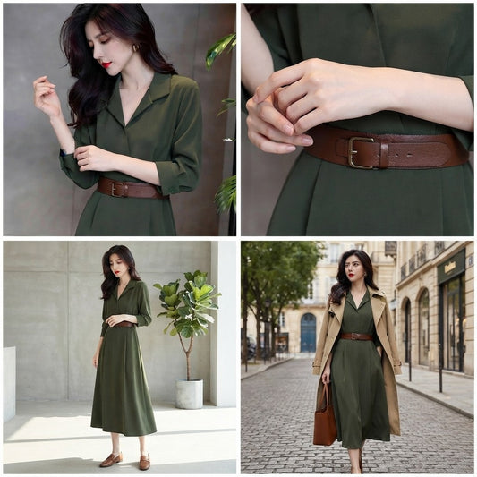 Elegantes Midikleid — Farbblock-Design, Grün